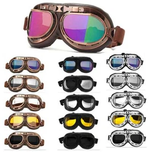 Retro Motorcycle Goggles Aviator Pilot Vintage Flying Eyewear Glasses Helmet UTV - Bild 1 von 28