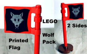 LEGO Wolfpack Wolf PACK Flag Two Sides Printed RED Pole Kingdoms Dog Clan Sign - Picture 1 of 1