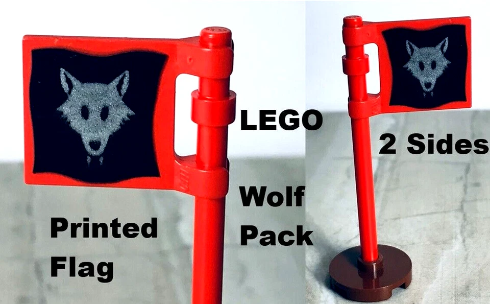 LEGO Wolfpack Wolf PACK Flag Two Sides Printed RED Pole Kingdoms Dog Clan Sign - Image 1 of 1