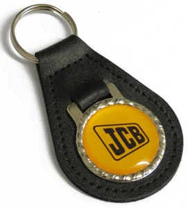 JCB Emblem Car Badge Leather Keyring - Classic Pear Shape Key Fob - Picture 1 of 1