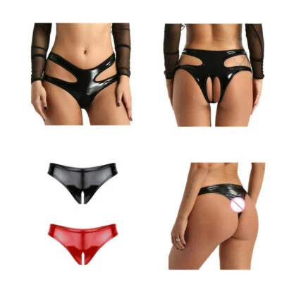 Damen Wetlook Hotpants Lackleder Bikini Slips String Tanga Höschen Unterwäsche - Bild 1 von 4