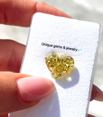 2 Ct yellow  color Heart Cut VVS1 Diamond Premium Quality Loose Gemstone 9mm - Image 1 of 4