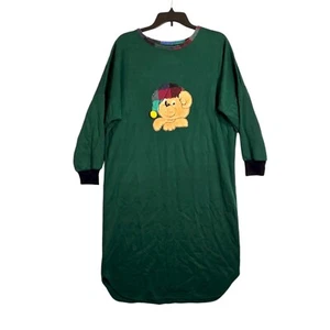 Vintage Teddy Bear Nightgown Sleep Shirt Dress Green Plaid L / XL Cozy Warm  - Picture 1 of 7