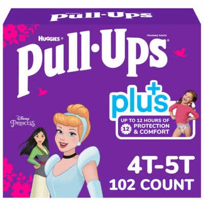 Calças de treinamento Huggies Pull-Ups Plus para meninas 4T-5T (38-50 lb/17-23 kg)-CONTAGEM-102 - Imagem 1 de 3