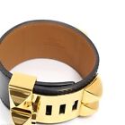Hermes Collier de Chien Bracelet Bangle Black Gold Size S X Leather Box Storage