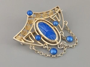 Marius Hammer Art Nouveau Brooch Sterling Silver with Blue Enamel - Picture 1 of 11