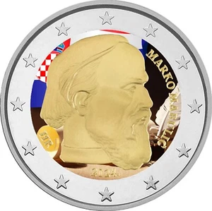 2 Euro Gedenkmünze Kroatien 2024 Marko Marulic mit Farbe / coloriert / Farbmotiv - Bild 1 von 1
