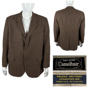 Brooks Brothers Men 44 R 100% Camel Hair Brown Houndstooth Blazer Brown 3 Button - Picture 1 of 13