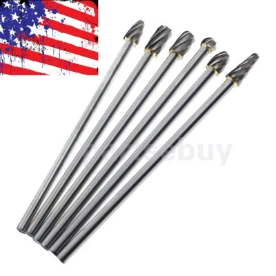 6pcs 1/4"in Tungsten Carbide Burr Rotary Drill Bits Tools Cutter Files Set Shank - Image 1 of 4