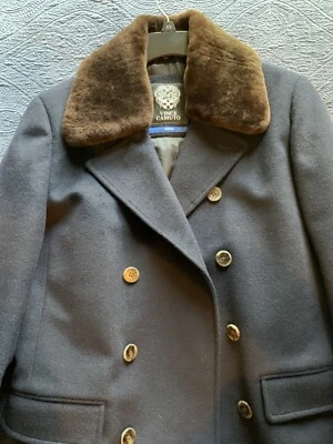 New Vince Camuto Navy Wool Blend Peacoat Removable Fur Collar Men's Medium - Image 1 of 4