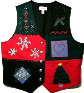 Talbots Vest Wool Blend Medium Christmas Snowflake Holiday Embroidered - Picture 1 of 8