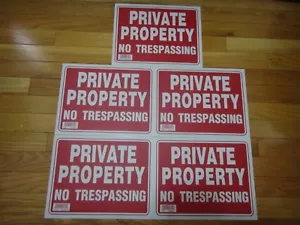 5X Red & White Flexible Plastic "PRIVATE PROPERTY NO TRESPASSING" Sign 9'x12' - Picture 1 of 2