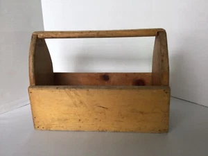 VINTAGE PRIMITIVE HANDMADE PINE TOOL TOTE - Picture 1 of 7