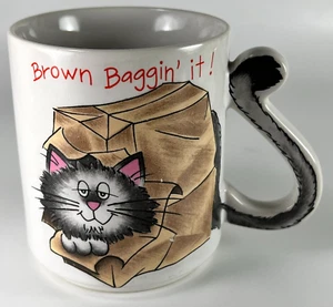 Cat Kitty Coffee Cup Mug Brown Bagging It Multicolor Collectible Japan - Picture 1 of 10