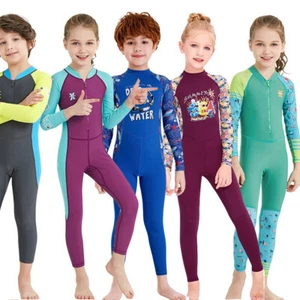 Girls Boys 1 Piece Water Sports Rash Guard Long Sleeve Swimsuit Wetsuit Swimwear - Picture 1 of 148