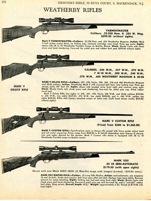 1970 Print Ad of Weatherby Mark V Deluxe, Varmintmaster, Mark XXII Rifle - Image 1 of 2