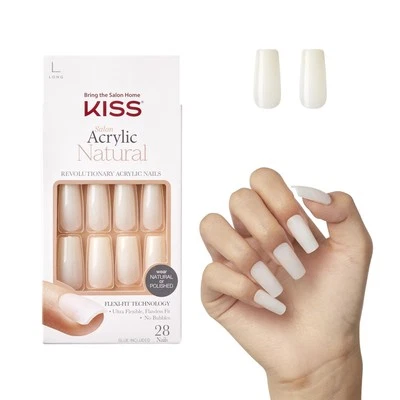 Juego de 2 uñas postizas naturales acrílicas de salón KISS, piel desnuda Foto 1 de 4