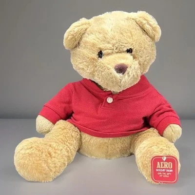 Aeropostale Bronceado Oso de Peluche 14" Navidad Invierno Vacaciones Rojo Polo Puntera Etiqueta Foto 1 de 4