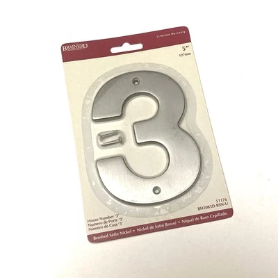 Brainerd Door House Address Street Number #3 Brushed Satin Nickel 5" 127mm 5 in - Image 1 of 4