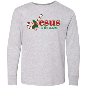 Inktastic Candy Cane Jesus Youth Long Sleeve T-Shirt Is The Reason Christmas For - Picture 1 of 5