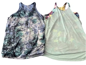 2 Athleta Girl tie breaker tank top XXL/16 Green Blue layered racerback tie Dye - Picture 1 of 8