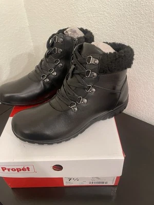 ¡NUEVO! Botas para mujer Propet Dasher 7,5 invierno cuero con cordones negras informales al tobillo Foto 1 de 4