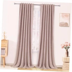 Linen 100% Blackout Curtains 108 Inches 52"W x 108"L (Pack of 2) Blush Pink - Picture 1 of 7