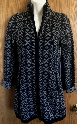 Cárdigan Suéter Artisan NY Negro/Gris Cremallera Frontal Mangas Largas Para Mujer Talla XS NUEVO CON ETIQUETAS Foto 1 de 4