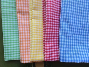 Lot VTG Fabric 5 Pieces Cotton Gingham Different Colors Lightweight - Picture 1 of 7