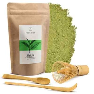 Matcha Tee Starter Set Pulver 100g Grüner Tee Zubehör Bambus Besen Löffel Schale - Bild 1 von 9