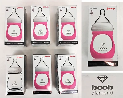 Joovy Boob Diamond Glass Baby Bottle 5oz/150ml 0M+ Lot of 6 (5 w/ Sleeve) #W3907 - Image 1 of 4
