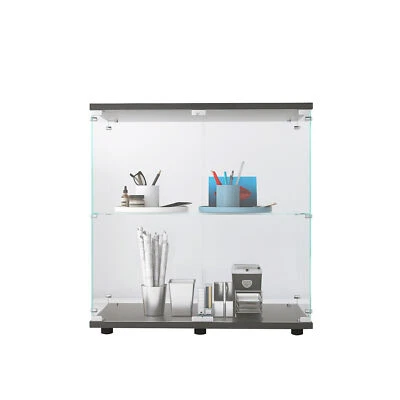 Glass Display Cabinet 2 Doors 2-Shelf Curio Cabinet Floor Standing Bookshelf New - Image 1 of 4