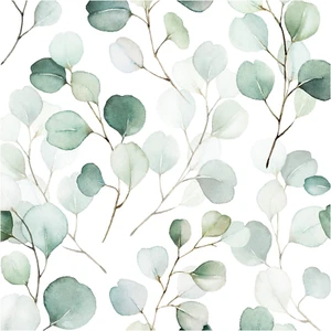 Boho Peel and Stick Wallpaper Green/White Eucalyptus Leaf Wall Mural Home Nurser - Picture 1 of 12