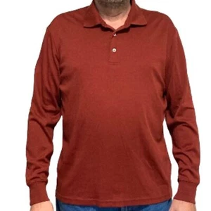LANDS END Long Sleeve Polo Traditional Fit Burnt Orange Mens Large - Picture 1 of 15