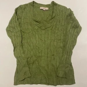 Ann Taylor Loft Jumper Womens Small Green Cable Knit V Neck Rayon Wool Blend - Picture 1 of 9