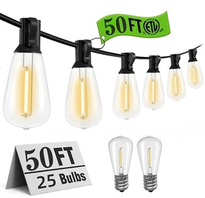 Cadena de luces LED para exteriores de 50 pies - 800 pies regulables impermeables ST38 LED luces de patio - Imagen 1 de 31