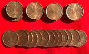 J95 India; 25 Coins from Mint Bag - Pice 1950  Asoka Lion Pedestal / Horse  UNC - Picture 1 of 3