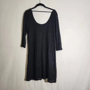 Maurices Lace Overlay A Line Dress Womens XL Large Black Lace 3/4 Slv Scoop Neck - Picture 1 of 10