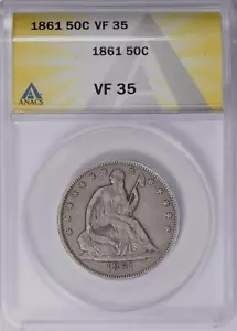 1861-P Seated Liberty Silver Half Dollar ANACS VF35 great original type coin - Picture 1 of 2