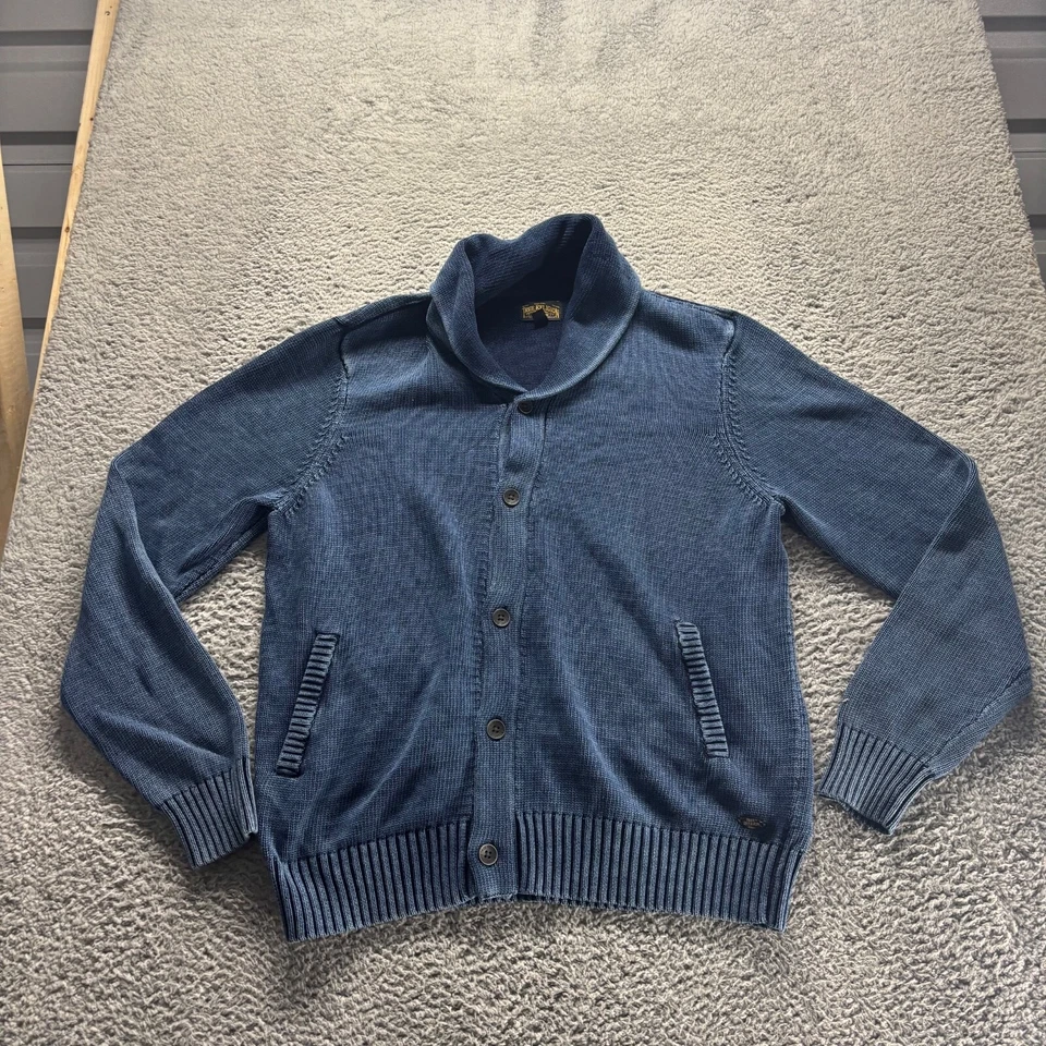 Suéter True Religion Para Hombres 3XL Azul Algodón Abotonado Cable Tejido Capucha Cuello Foto 1 de 4