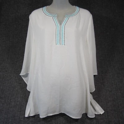 Туника Ariat Топ женщин L белый вышитый поповер блузка чистый богемное шифона - Изображение 1 из 4
