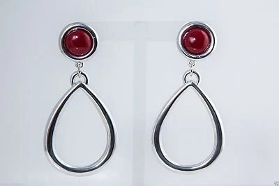 Tachuela roja de plata de ley Simon Sebbag con aretes lagrimales abiertos Foto 1 de 3