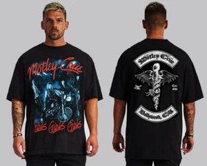 MOTLEY CRUE GIRLS GIRLS FRONT AND BACK PRINT HARD ROCK BLACK T SHIRTS - Picture 1 of 1