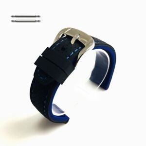 Bracelet de remplacement de montre style sport noir et bleu couture silicone #4407