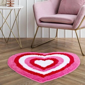 Valentine’s Heart Bath Rug Red Pink Non-Slip Washable Tufted Mat 24x31 - Picture 1 of 7