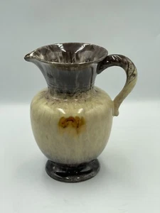West German Vintage Jug Pitcher 8" Ceramic Brown Drip Glaze Rope Design Handle - Picture 1 of 15