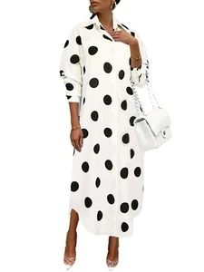 Womens Shirt Dress Pleated Button Dress Long Sleeve A-line Loose Swing Dress - Picture 1 of 5