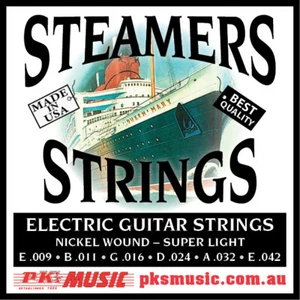 CUERDAS DE GUITARRA ELÉCTRICA STEAMERS CALIBRE SUPER LIGERO, HECHAS EN EE. UU., NUEVAS, FRANQUEO GRATUITO - Imagen 1 de 1
