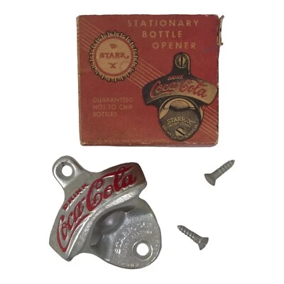 Vintage Coca Cola Coke Bottle Opener Starr X Wall Mount Advertising Box Screws - Image 1 of 4