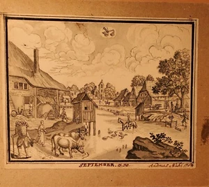 Antike Feder- und Tuschezeichnung mit astrologischem Thema aus dem 18. Jahrhundert, datiert und signiert - Bild 1 von 1